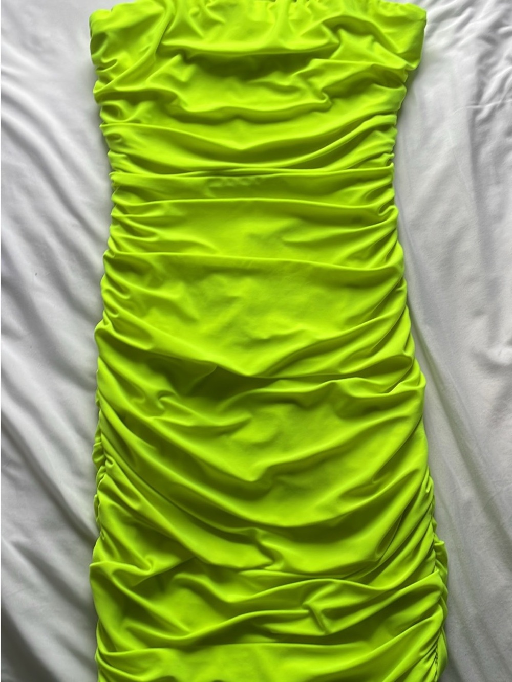 Neon Lime Ruched Strapless Women's Dress